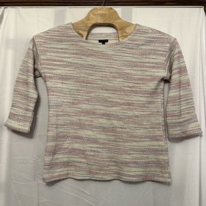 Talbots Knit Pullover Top White Rainbow Textured Cuffed 3/4‎ Sleeve Size Small